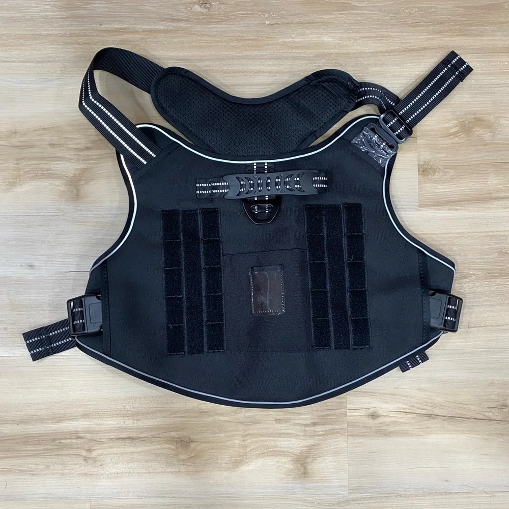 NWT Tactical Black Dog Harness Vest with AirTag Pocket & Adjustable Straps (XL)
